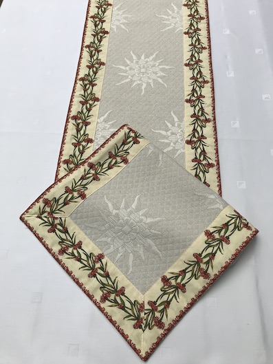 provencal table runner with pink contrasting border